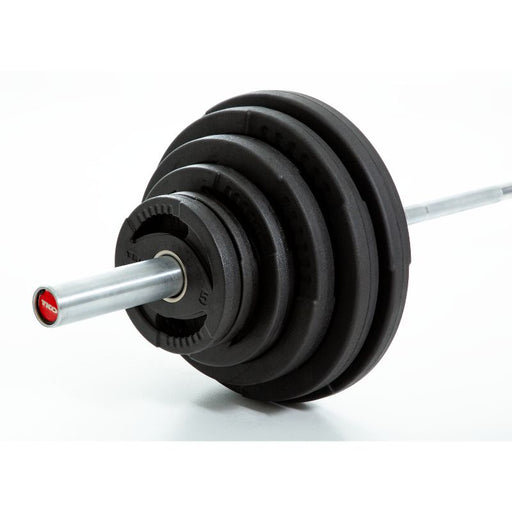 TKO Olympic Rubber Plate and Barbell Set, 300lb Plates + 1500lb Cap Bar loaded side