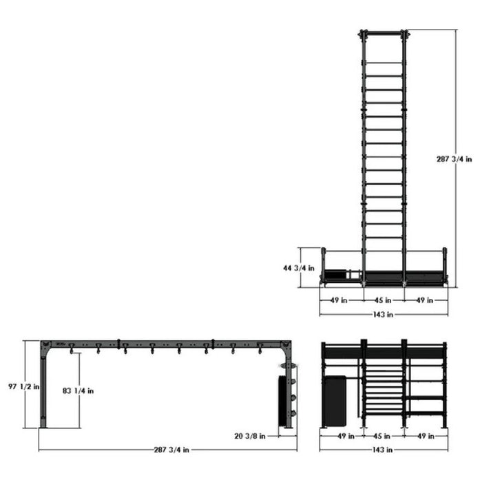TKO Strength 23' Bridge with Storage DB-B23TS-848 Dimensions
