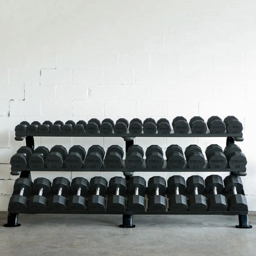 TKO Strength 3-Tier Mega Dumbbell Rack loaded