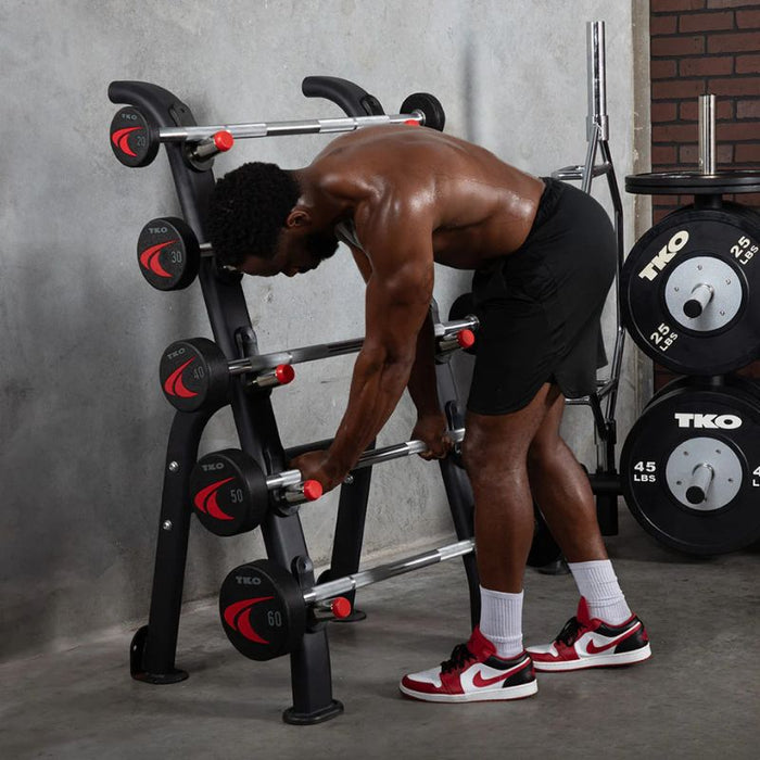 TKO Strength 5 Barbell Storage Rack 845BBR-BK with Athlete