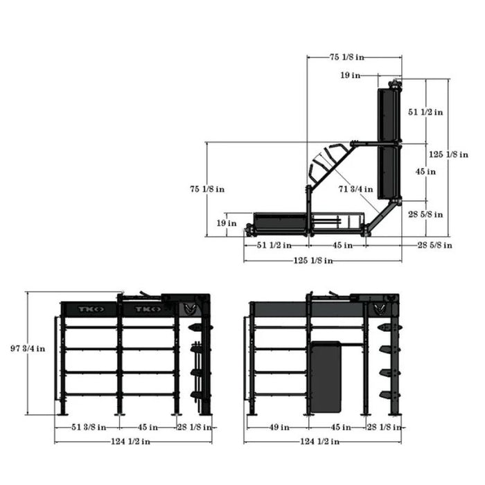 TKO Strength Corner Storage Suspension Bay DB-CSSU-848 Dimensions