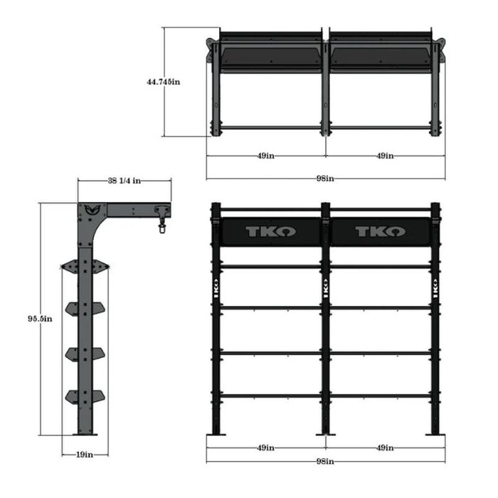 TKO Strength Double Suspension Bay DB-DSUB-848 Dimensions