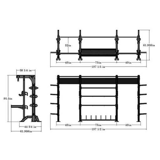 TKO Strength Half Rack Annex DB-DHR-ANX Dimensions