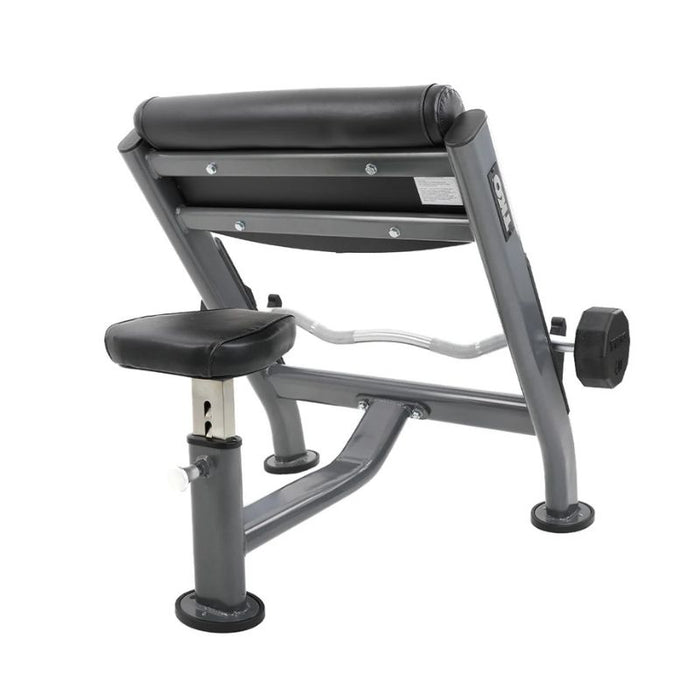 TKO Strength Preacher Curl Bench back view with barbell