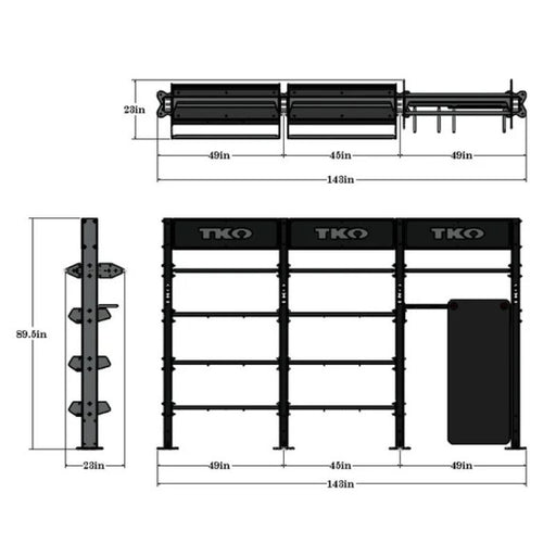 TKO Strength Triple Storage Bay DB-TSB-848 Dimensions