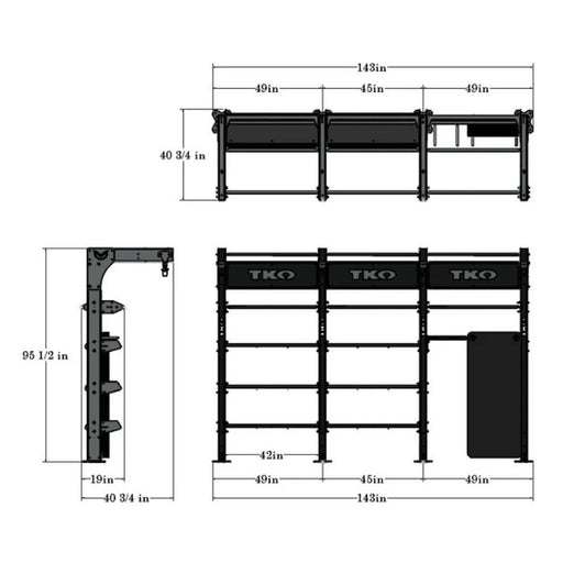 TKO Strength Triple Suspension Bay DB-TSU-848 Dimensions