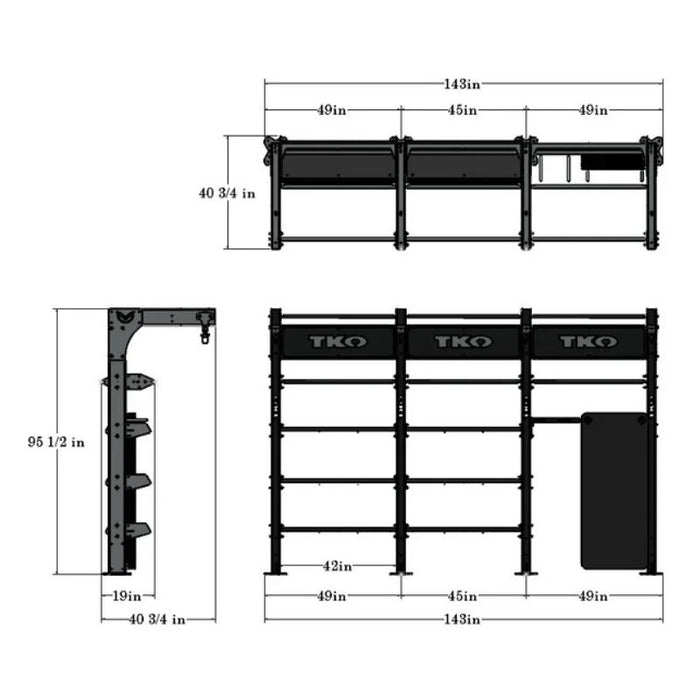 TKO Strength Triple Suspension Bay DB-TSU-848 Dimensions