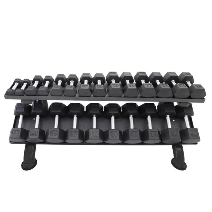 TKO Strength 2-Tier Horizontal Dumbbell Rack 889HDR-BK Loaded