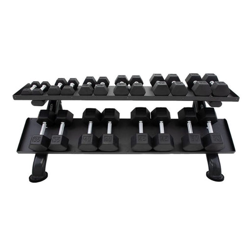 TKO Tri-Grip Rubber Hex Dumbbell Set with Rack