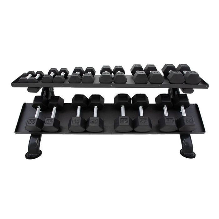 TKO Tri-Grip Urethane Hex Dumbbell Set with Horizontal Dumbbell Rack