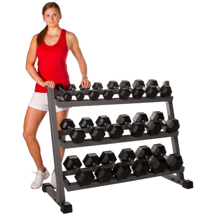 XMark Fitness Deluxe Three Tier Rack with Easy-Reach Tilted Shelves XM-4439