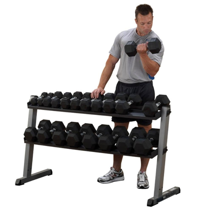 Body-Solid GDR60 Pro Dumbbell Rack 3D View With DB Bicep Curl