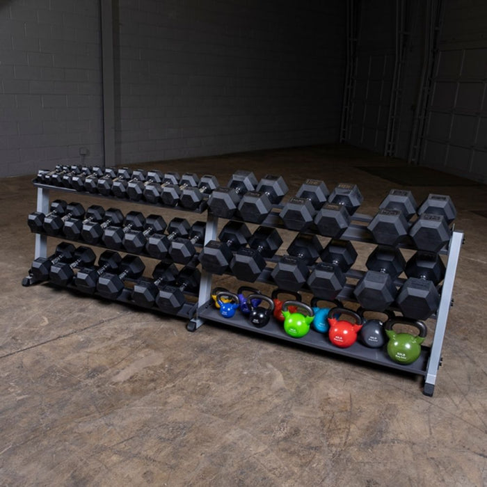 Body-Solid GDR60 Pro Dumbbell Rack With Optional Tray Loaded Different KB And DB