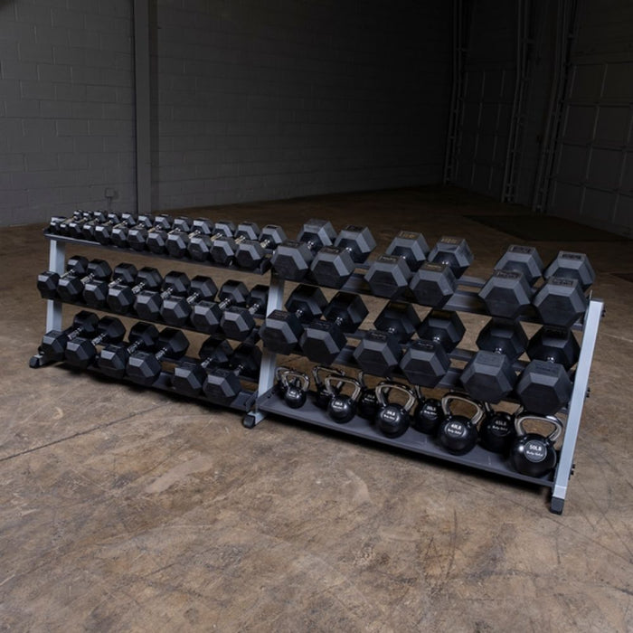 Body-Solid GDR60 Pro Dumbbell Rack With Optional Tray Loaded KB And DB