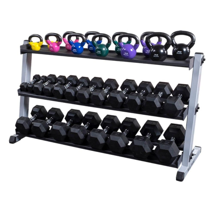 Body-Solid GKRT6 Optional Kettlebell Shelf With Hex DBs And KBs