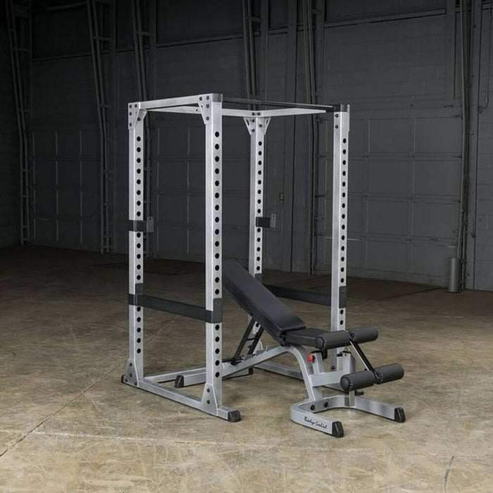 Body-Solid GPR378 Pro Power Rack 3D View With Incline Bench