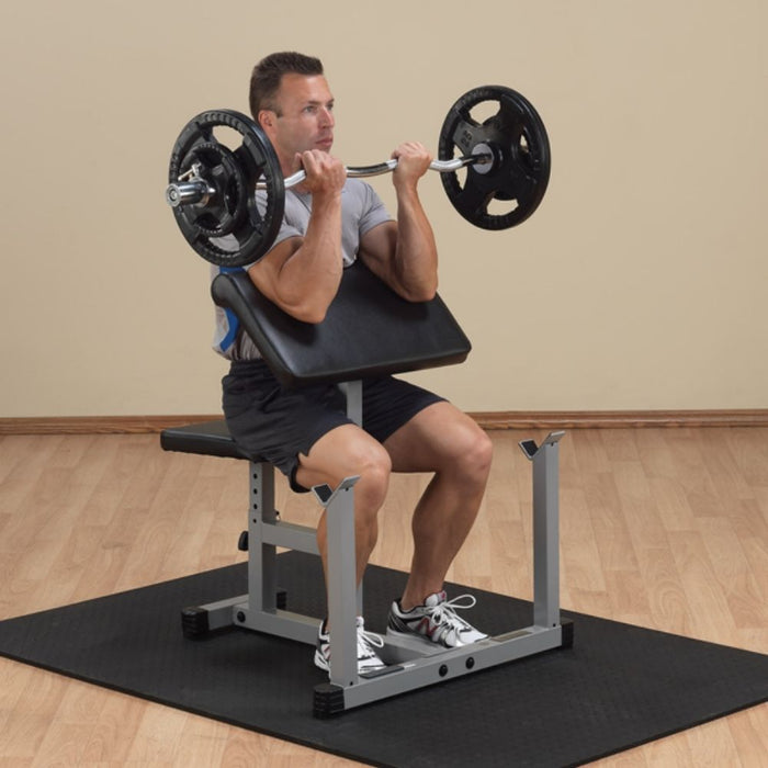 Body-Solid Powerline PPB32X Preacher Curl Bench 3D View With Mat And Model