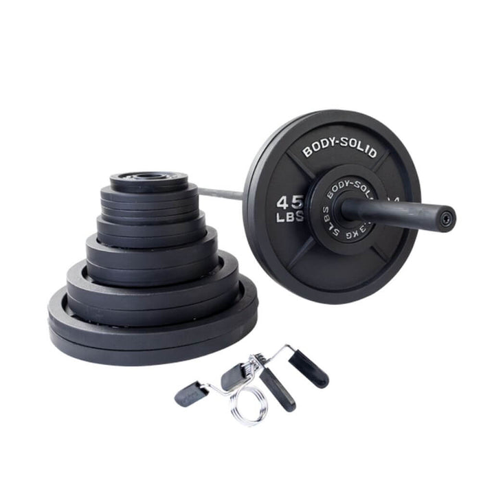 Body-Solid OSB Cast Iron Plate & Barbell Set (Black Bar) 400 lbs Set