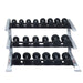 Body-Solid ProClub SDKR1000SD 3 Tier Saddle Dumbbell Rack 3D View With Dumbbells