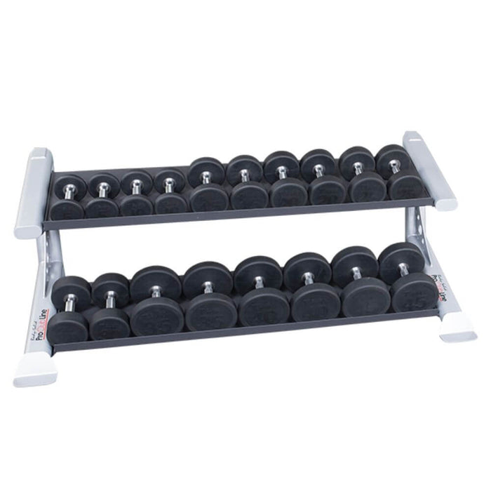 Body-Solid ProClub SDKR500DB 2 Tier Dumbbell Rack 3D View With Dumbbells