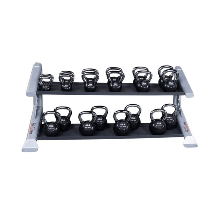 Body-Solid ProClub SDKR500KB 2 Tier Kettlebell Rack 3D View With Kettlebells