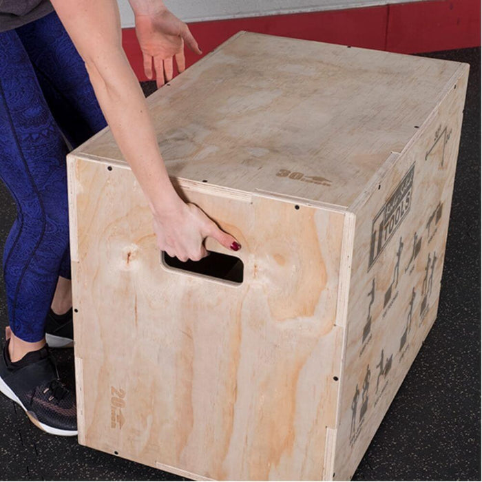 Body-Solid Tools BSTWPBOX 3-in-1 Wooden Plyo Box Carry Handles