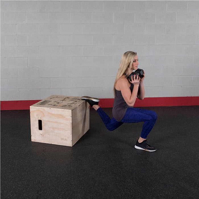 Body-Solid Tools BSTWPBOX 3-in-1 Wooden Plyo Box Weighted Lunges