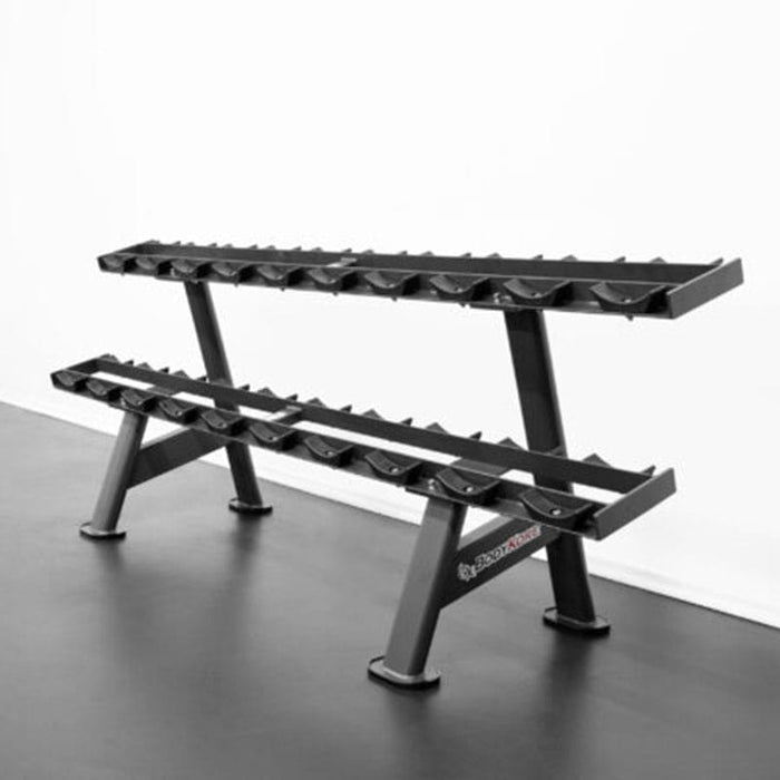 BodyKore G231 Signature Series 2 Tier Pro Dumbbell Rack Front Side ViewBodyKore G231 Signature Series 2 Tier Pro Dumbbell Rack Front Side View