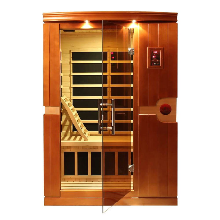 Dynamic Saunas DYN-6210-01 Venice Dynamic Low EMF Far Infrared Sauna Front View Half Opened