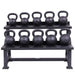 Intek Strength Tray-Style Kettle Bell Rack Front View Loaded