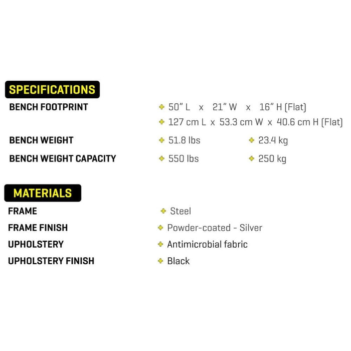 MX Select MXBENCH Adjustable Training Bench Tech Specs