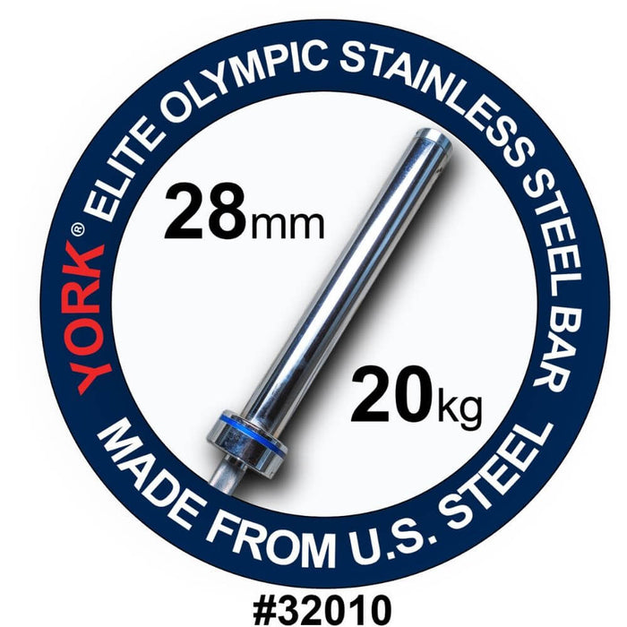 York Barbell 32010 Men's Elite Stainless Steel 20kg Bar