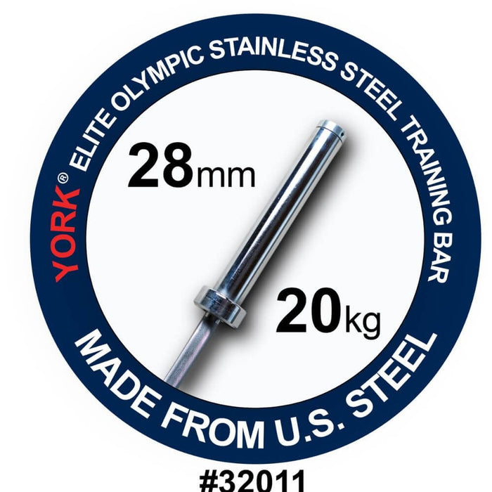 York Barbell 32011 Men's Elite Stainless Steel 20kg Training Bar