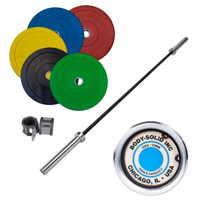 Body-Solid Colored Bumper Plate and Barbell Set