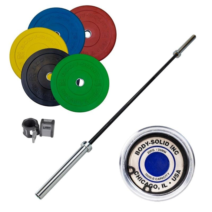 Body-Solid Colored Bumper Plate and Barbell Set