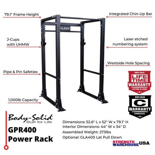Body-Solid GPR400 Power Rack Quick Info - Strength Warehouse USA