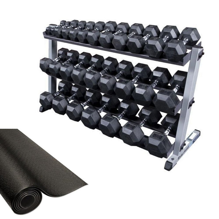 Body-Solid Rubber Hex Dumbbell 5-70lb Package