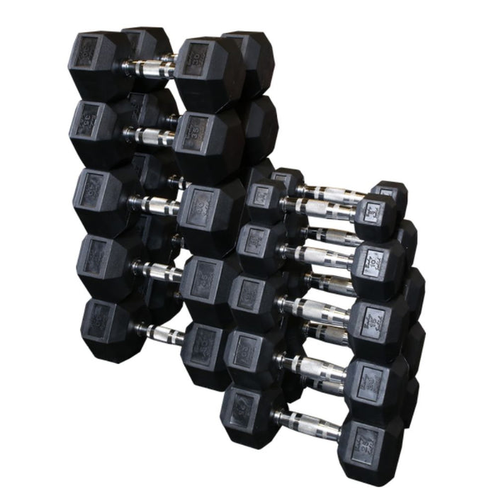 Body-Solid Rubber Hex Dumbbell 5-50lb Package