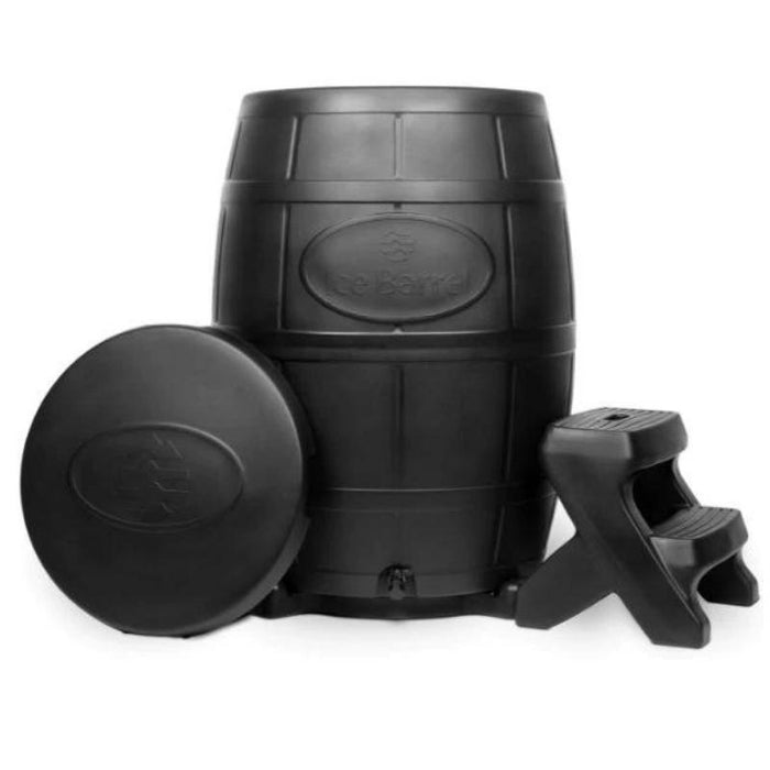 Ice Barrel Cold Therapy Black with Lid and Step Stool