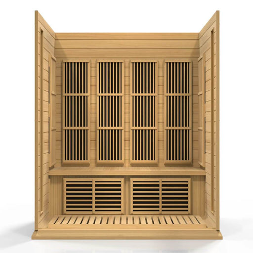 Maxxus MX-K406-01 Low EMF FAR Infrared Carbon Canadian Hemlock Sauna Front View Opened