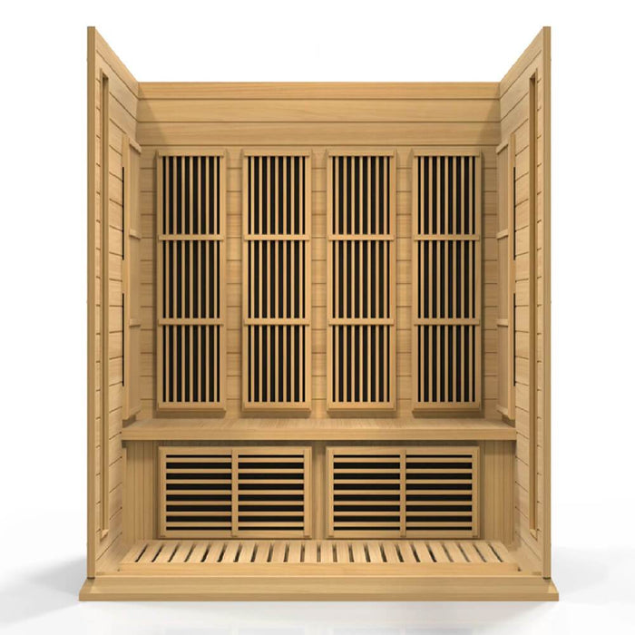 Maxxus MX-K406-01 Low EMF FAR Infrared Carbon Canadian Hemlock Sauna Front View Opened