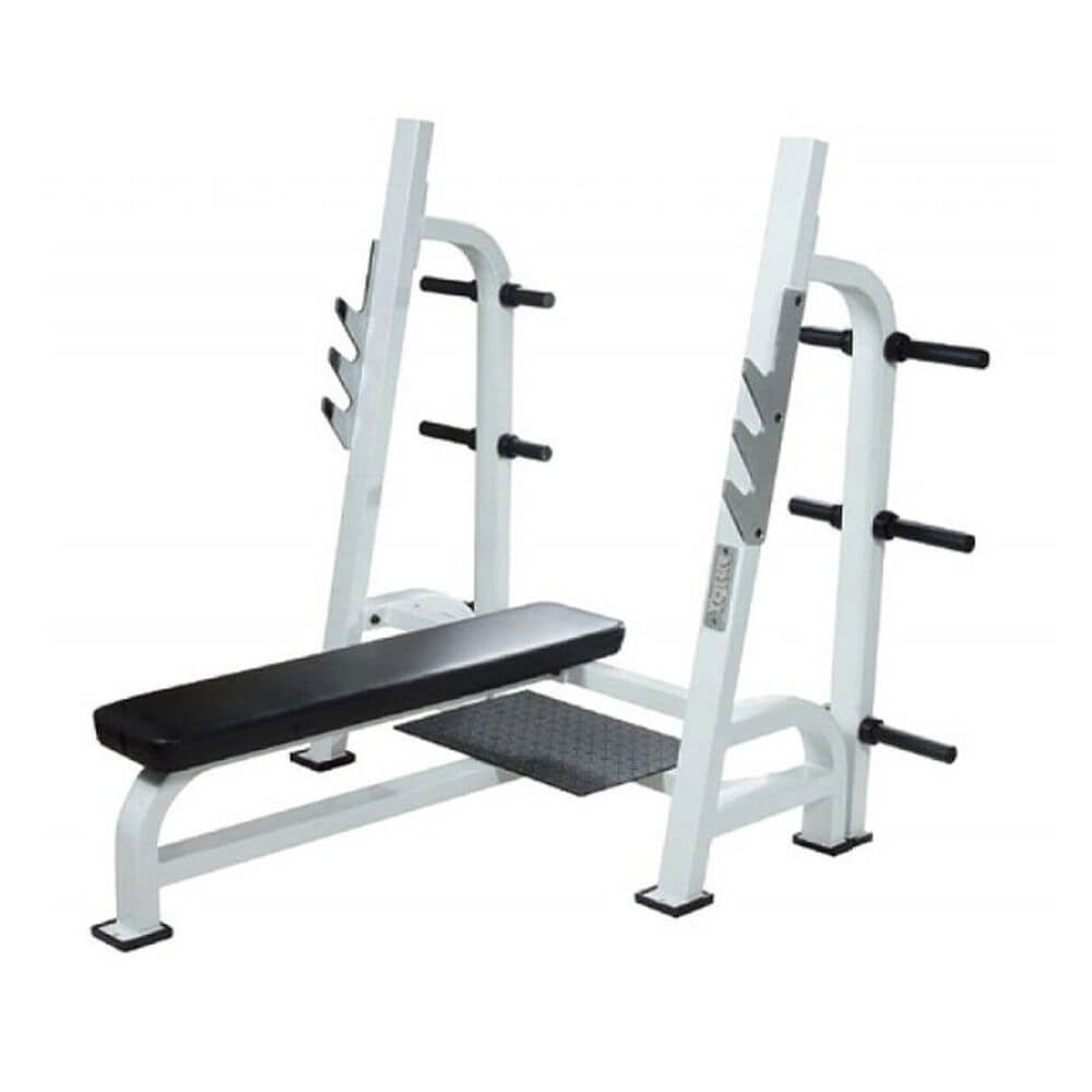 York Barbell STS Olympic Flat Bench White White Weight Storage
